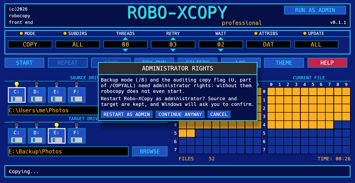 The administrator rights window offering to restart as administrator